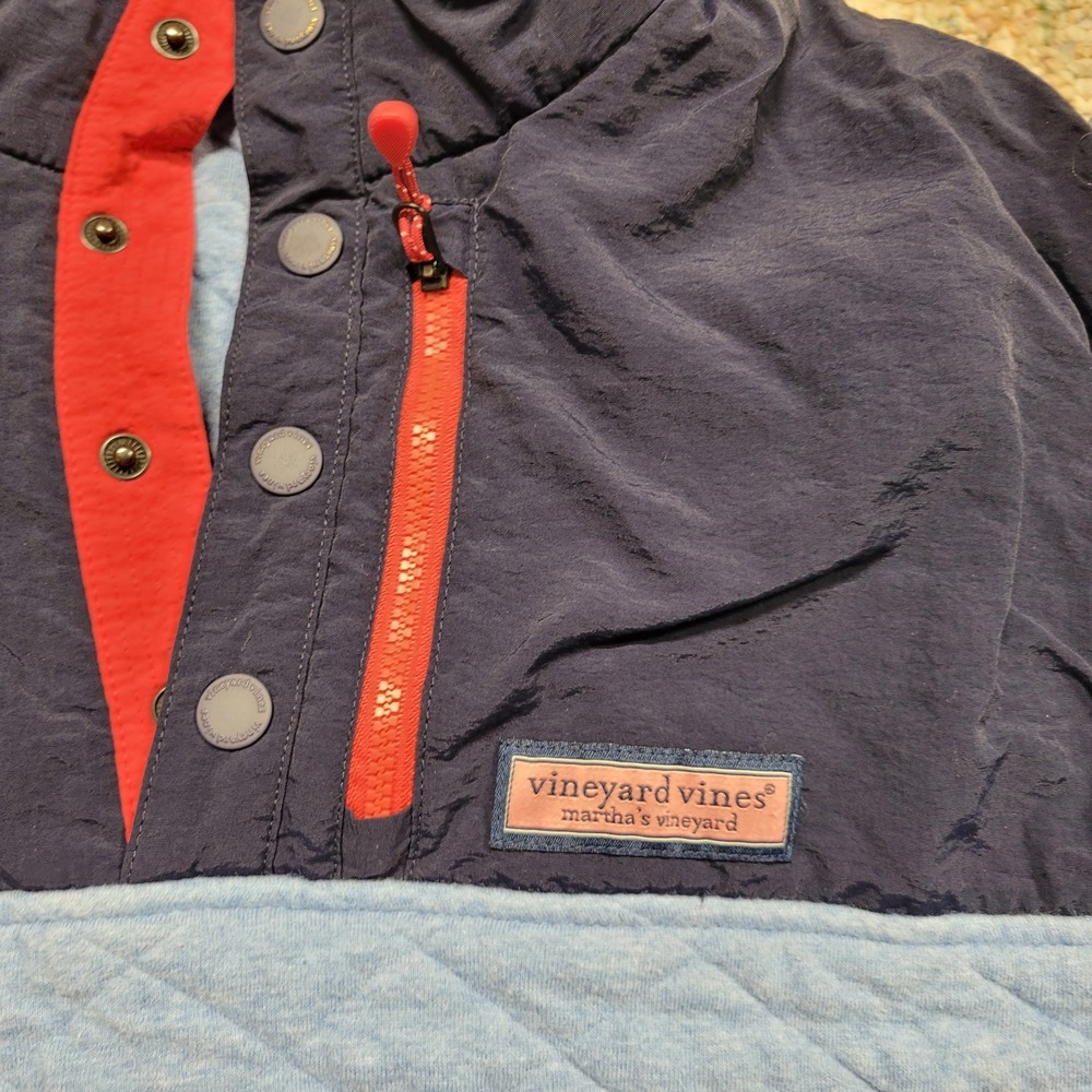 Vineyard Vines Sweater Mens Medium Blue Navy Red Snap Mock Neck Quilted Pullover - Picture 6 of 16